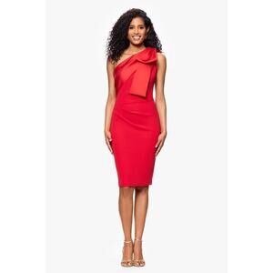 Betsy & Adam Red Bow Trim One Shoulder Sheath Dress Sz 10 Cocktail Romancore NWT